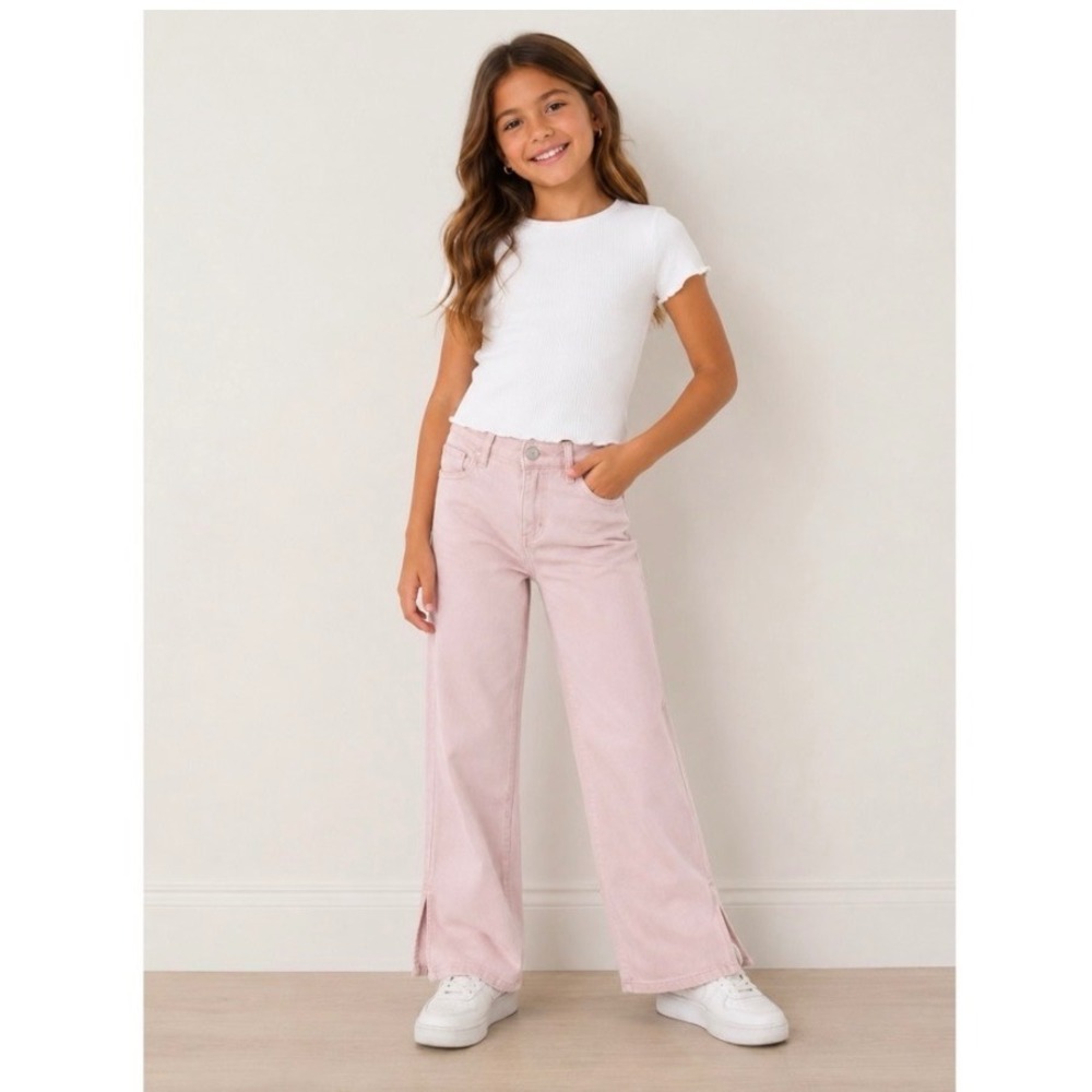 H&M Light Pink Wide Leg Distress Pants High Waist Relaxed Y2k Girl Size 14